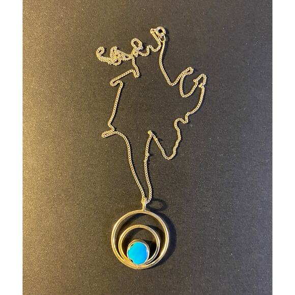 Carolyn Pollack Sterling Silver Turquoise Circle Pendant Necklace 20” - Picture 1 of 2